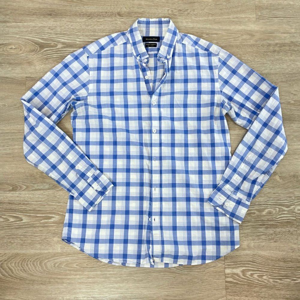 Massimo Dutti Men Casual Shirt Blue Check Cotton size M